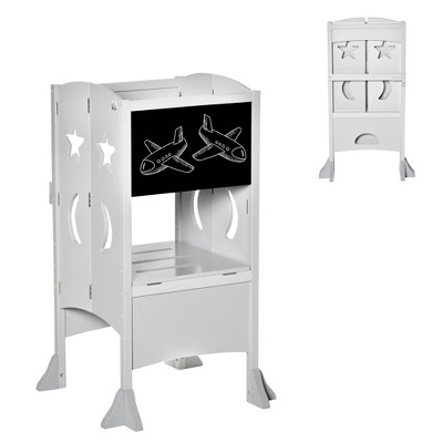 ONWITH Kids Kitchen Step Stool Foldable Child Standing Tower with Chalkboard Grey