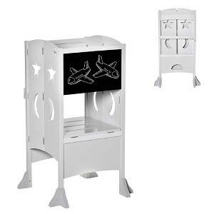 ONWITH Kids Kitchen Step Stool Foldable Child Standing Tower with Chalkboard Grey - 1 of 4