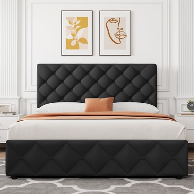 Platform Bed Frame with Adjustable Headboard and 4 Drawers, Modern  Upholstered Bed Frame with Footboard
