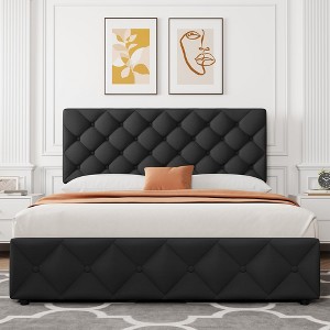 Platform Bed Frame with Adjustable Headboard and 4 Drawers, Modern  Upholstered Bed Frame with Footboard - 1 of 4