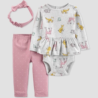 Carter's Just One You® Baby Girls' 3pc Woodland Top and Bottom Set - Pink/Gray Newborn