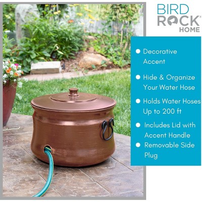 Antique Copper Steel Garden Hose Storage Pot with Lid