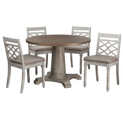 5pc Belterra Round Dining Set Vintage Walnut/White - Lifestorey