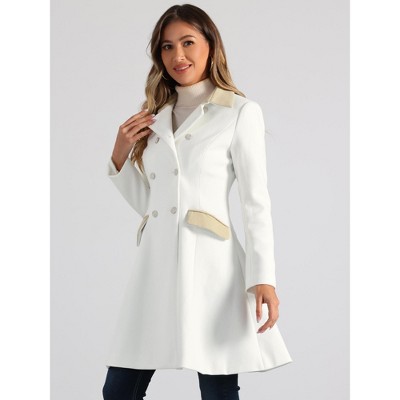 Allegra K Women's Winter Double Breasted Vintage Velvet Contrast Collar Overcoat Large Cream White — фото 3