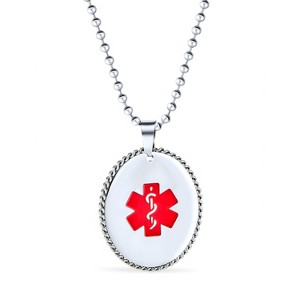 Bling Jewelry Red Medical ID Dog Tag Blank Pendant Necklace Oval Rope ...