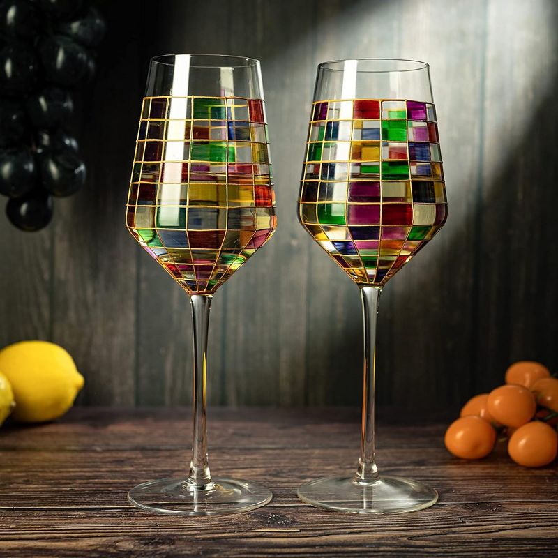 The Wine Savant Hand Painted Renaissance Festive Design Wine Glasses, Beautiful Stained-Glass Pattern, Unique & Stylish Home Decor - 2 pk, 4 of 7