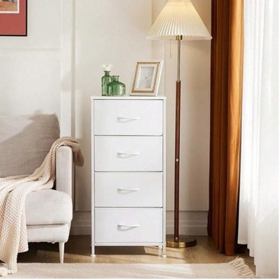 SKRAN Dresser For Bedroom With 4 Storage Drawers, Chest Of Drawers Fabric Dresser With Sturdy Steel Frame, Dresser For Closet With Wood Top