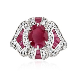 Ross-Simons 4.40 ct. t.w. Ruby and .66 ct. t.w. Diamond Ring in 18kt White Gold - 1 of 4