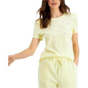 I.N.C International Concepts Womens Stars Embellished T-Shirt, Yellow, Small - 1 of 1