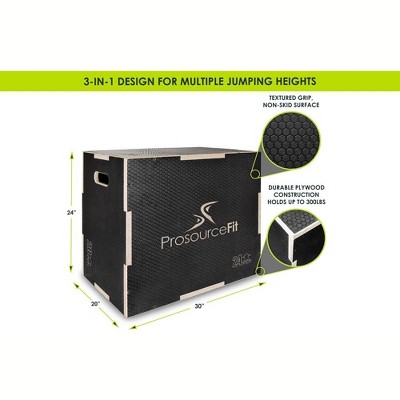 ProsourceFit Black 30x20x24 Non-Slip Wooden Plyometric Jump Box