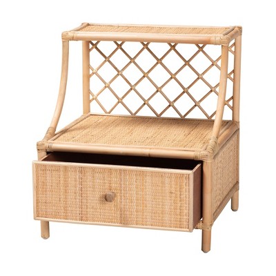 Lalo Natural Brown Rattan 1-Drawer Bohemian Nightstand