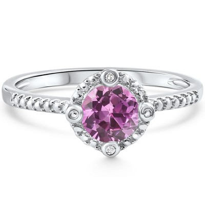 Pompeii3 Diamond & Pink Topaz White Gold Ring - Size 8