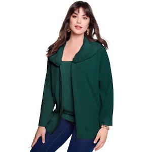 Roaman's Faux Fur Collar Cardigan Sweater. - 1 of 4