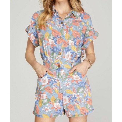Women's Floral Print Romper - SHE + SKY