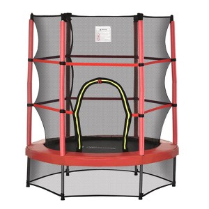 SEVOBAL 5FT Kids Trampoline with Enclosure Net Safety Pad and Steel Frame for Indoor Outdoor Toddler Round Bouncer, Red, 55"*55"*62.25" - 1 of 4