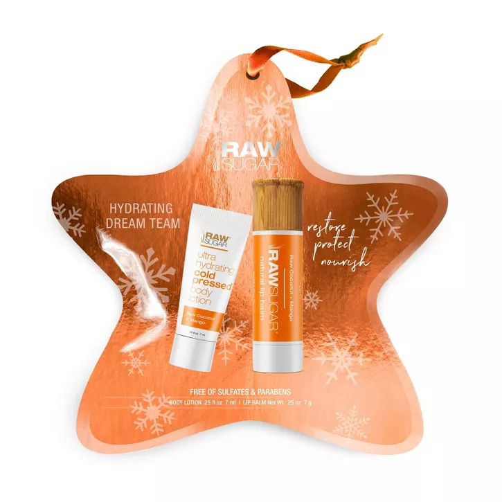 Raw Sugar Hydrating Dream Team Ornament Lotion & Lip Balm - Raw Coconut + Mango