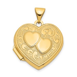 Black Bow Jewelry 14k Yellow Gold 18mm Double Design Heart Shaped Locket - 1 of 4