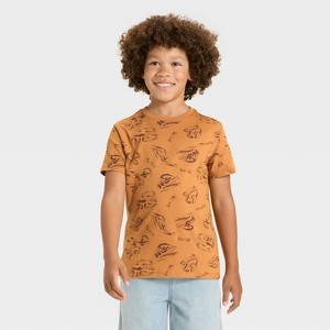 Boys' Short Sleeve Printed T-Shirt - Cat & Jack™ Light Brown - 1 of 3