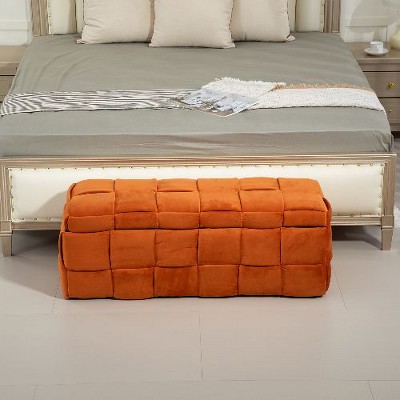 CAVINAS Velvet Storage Ottoman, Bedroom End Bench, Upholstered Ottoman with Storage and Safety Hinge, Entryway Padded Footstool, Entryway Bench