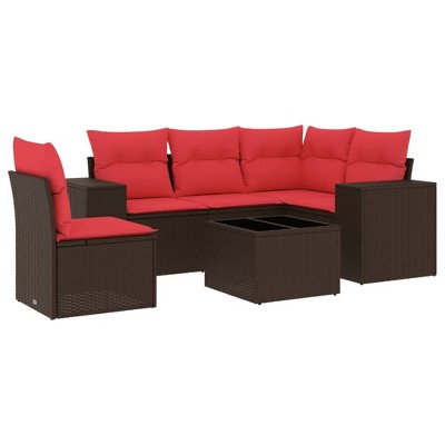 vidaXL 6 Piece Patio Sofa Set with Cushions Brown Poly Rattan