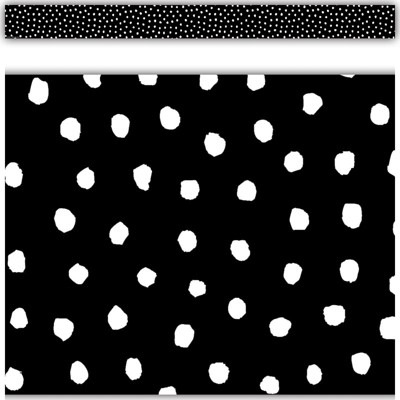 Teacher Created Resources White Painted Dots on Black Straight Border Trim, 35 Feet (Pack of 6)