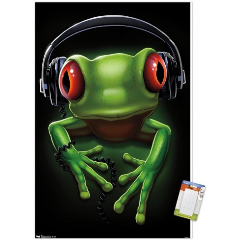 Trends International Frog - Headphones Unframed Wall Poster Print White ...