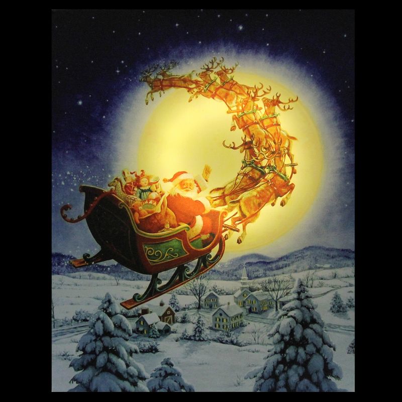 Northlight LED Back Lit Flying Santa Claus and Sleigh Christmas Wall Art 19.75" x 15.75", 3 of 5