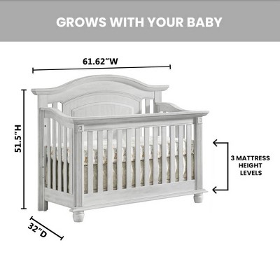 Vintage White 4-in-1 Convertible Baby Crib with Curved Headboard