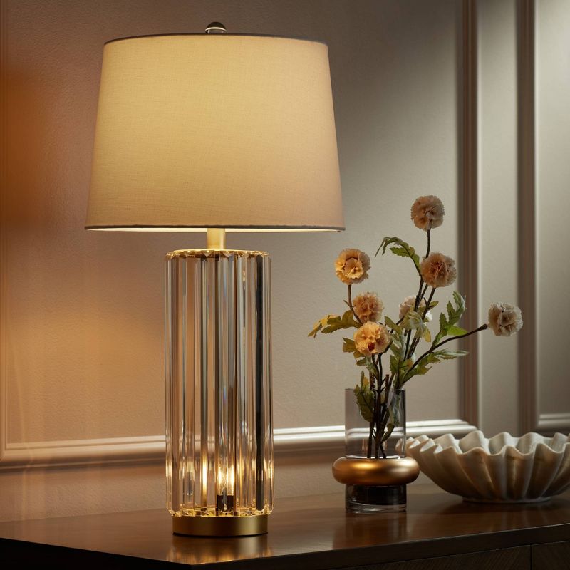 Regency Hill Rivera Traditional Table Lamp 27 3/4" Tall Clear Glass with Nightlight LED White Shade for Bedroom Living Room Bedside Nightstand Office, 3 of 10