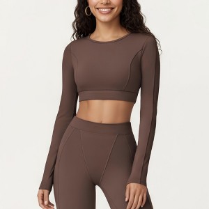 Anna-Kaci Active Women's Ribbed Cropped Long-Sleeve Top with Square Neckline and Contour Seaming - 1 of 4