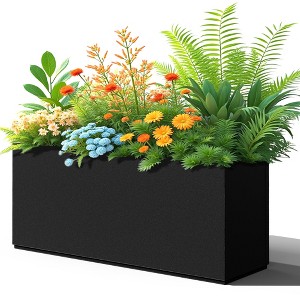 TUYOHW Metal Planter Box, Rectangular Planter Box with Drainage Holes, Large Planters with Removable Shelf for Outdoor Plants, Black - 1 of 4
