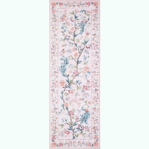 Washable Runner Rug – Floral Peacock Design, Non-Slip, Stain-Resistant Mat for Bedroom, Kitchen, Bathroom - 1 of 4