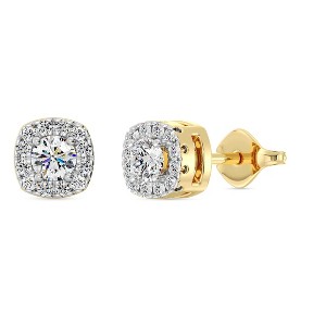 Gilded Lab-Grown Diamond Sterling Silver & 14KT Yellow Gold-Plated Silver Stud Earrings for Women, Cushion Halo Shaped, 1/4, 1/2, 1 Carat Total Weight - 1 of 4