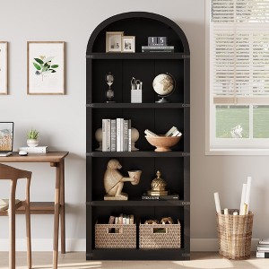 71.65" Bookcase with Doors Arched Bookshelf Tall Bookcase Farmhouse Cabinet with Shelves Wooden Bookshelves for Home Office, Living Room - 1 of 4
