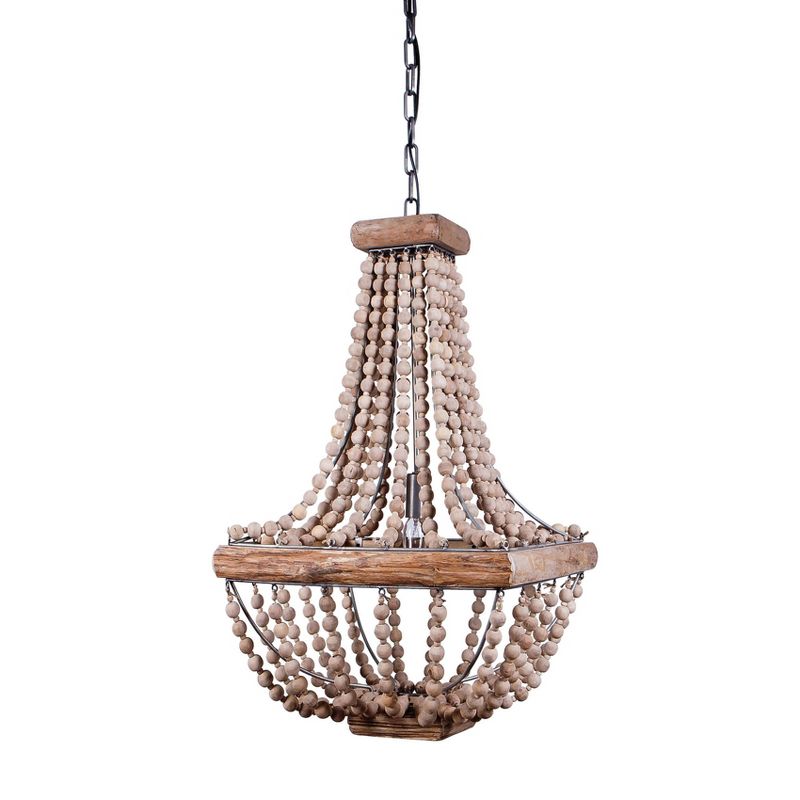 Wood/Metal Framed Chandelier with Wood Bead Draping Cream - Storied Home, 3 of 8