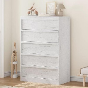 Garvee 5 Tall Wooden Drawer Dresser, Modern 5 Chest of Drawers with Storage Freestanding, for Bedroom, Living Room, White - 1 of 4