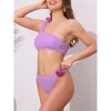 INSPIRE CHIC Women's 3D Rose Floral One Shoulder Ribbed Bikini Sets, Triangle Bottoms Swimwear Bathing Suits 1 Set - 2 of 4