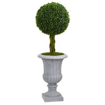 3ft Braided Boxwood Topiary Artificial Tree In Gray Urn - Nearly Natural