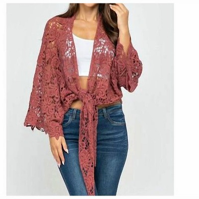 Women's Floral Crochet Front Tie Up Duster - MiMi Wholesale
