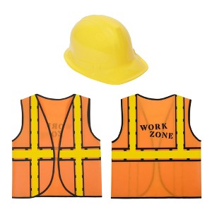 Blue Panda 6 Set Construction Worker Costumes for Kids - Vests and Hats for Construction Theme Birthday Dress-Up Party - 1 of 4