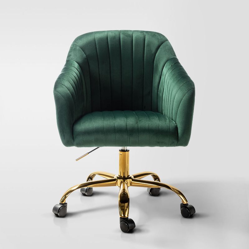 Alex Velvet Height-adjustable Swivel Task Office Chair with Channel-tufted Back and Gold Metal Base | Karat Home, 1 of 17