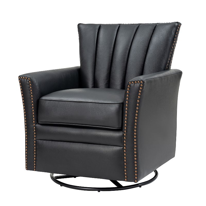 Eva Genuine Leather Swivel Rocker Armchair with Nailhead Trims for Living Room | ARTFUL LIVING DESIGN, 1 of 12