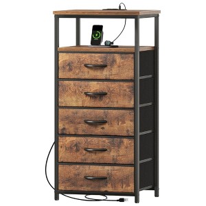 FONTOI Multi-Drawers Dresser with Charging Station, Tall Night Stand Chest of Drawers, Bedside Table Nightstand, Fabric Storage Multi-Choice - 1 of 4