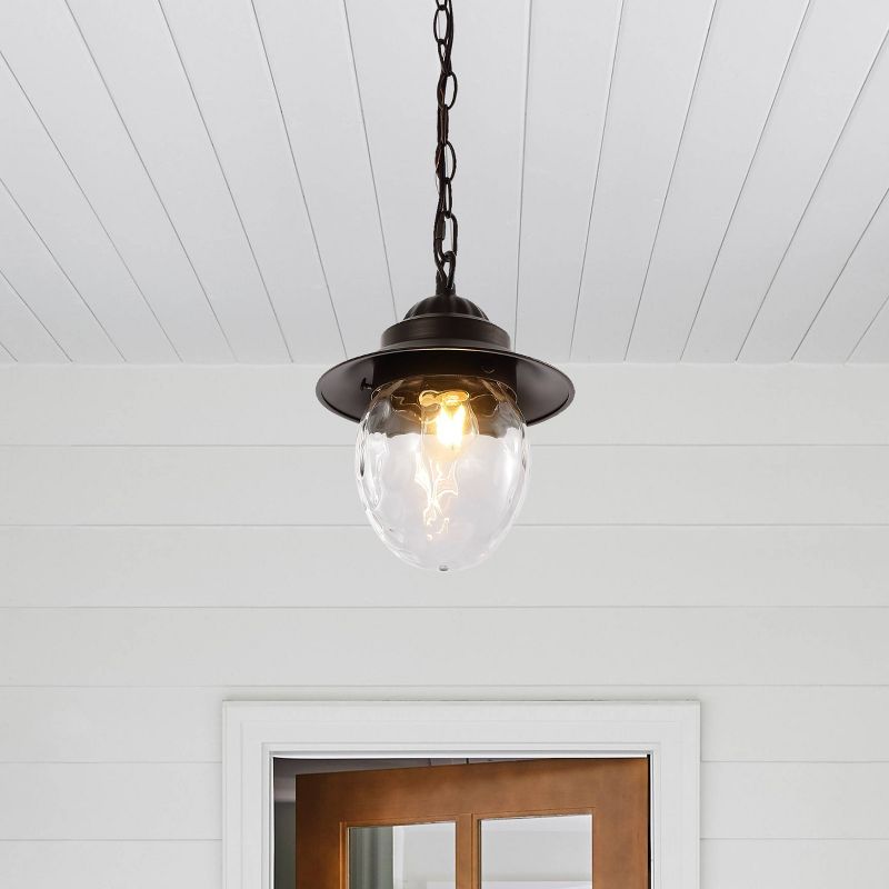 8.25&#34; 1-Light Manteo Farmhouse Industrial Iron/Glass Outdoor LED Pendant Oil Rubbed Bronze/Clear - JONATHAN Y, 4 of 12
