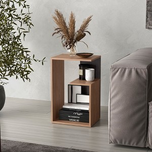 Wood 3-Tier Shelf Side Table with Top Surface and Two Lower Shelves for Living Room Storage - 1 of 4