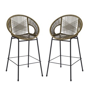 Gulches Outdoor Patio Green Faux Wicker Barstool, Set of 2 for Patio, Outdoor, Garden, Poolside - 1 of 4