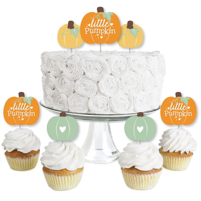 Big Dot of Happiness Little Pumpkin - Cupcake Decoration - Fall Birthday Party or Baby Shower Cupcake Wrappers and Treat Picks Kit - Set of 24, 1 of 8