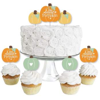 Big Dot of Happiness Little Pumpkin - Dessert Cupcake Toppers - Fall Birthday Party or Baby Shower Clear Treat Picks - Set of 24