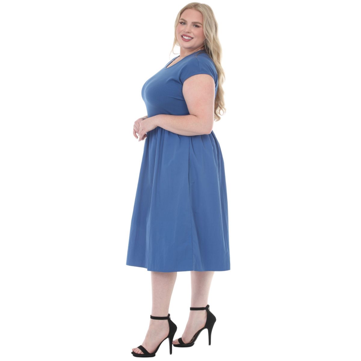 Women's Ultrasoft Cotton Knit to Woven Midi Dress -White Mark - thumbnail 7