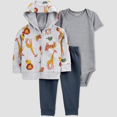 Image of Carter's Just One You® Baby Boys' Safari Cotton Cardigan & Bodysuit - Gray Newborn